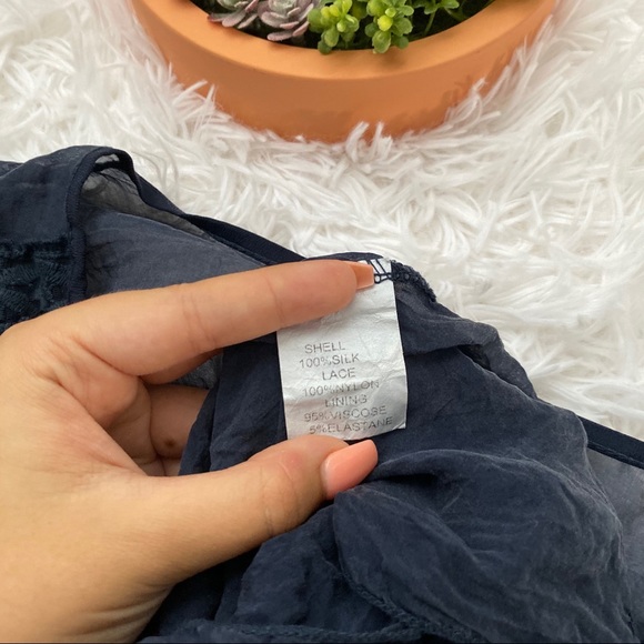 Giulia 100% Silk Italian Navy Blue Lace Blouse Top - Picture 6 of 7